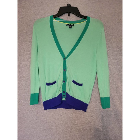 Girl's Tommy Hilfiger Green Purple Color Block  Pockets Cardigan Sweater Medium - Picture 10 of 11